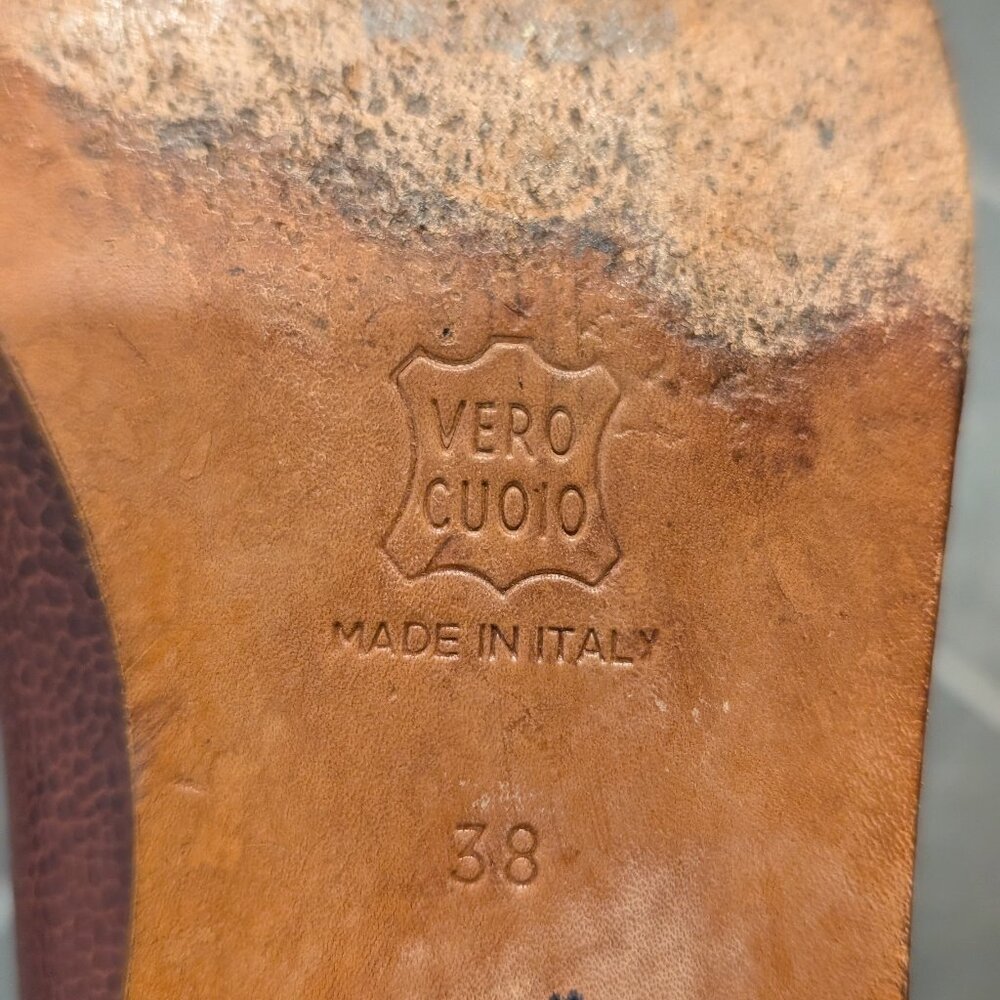 Vero Cuoio "Made in Italy" Burgundy Brown Leather Oxford Brogues - Women's sz 7 - Picture 5 of 14